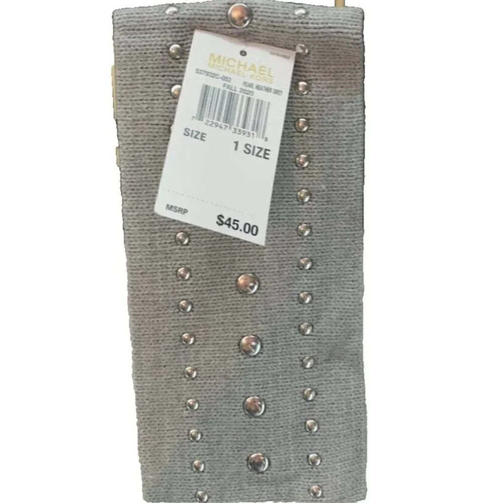 Michael Kors Logo Gray Silver Metallic Dome Studs Acrylic Sweater Headband